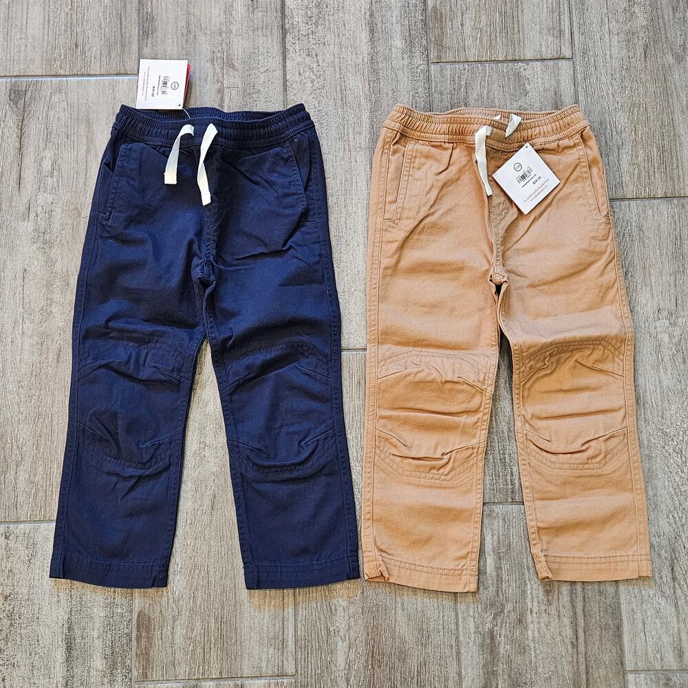 Hanna Andersson Boys Pants‎ Lot of 2 Navy Tan Jogger Drawstring Size 4 NEW
